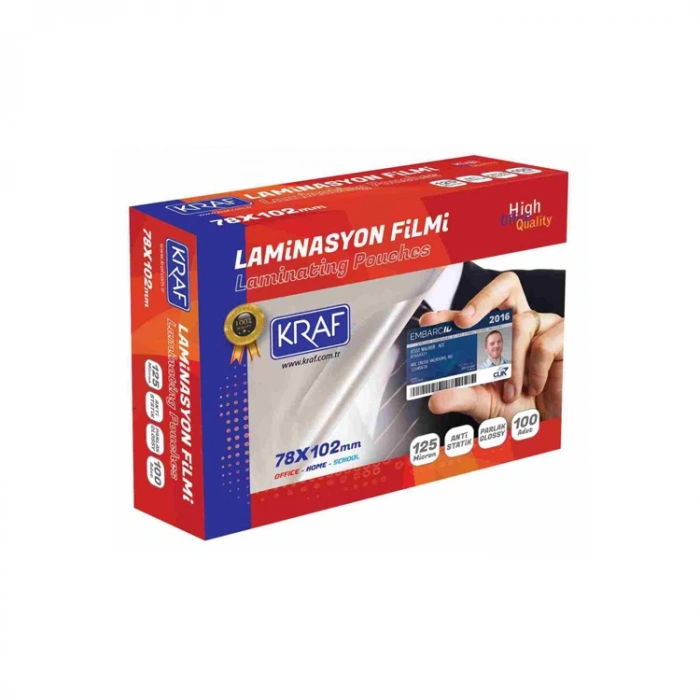 KRAF LAMİNASYON FİLMİ PARLAK 78X102mm 125 MİC 100LÜ 2127