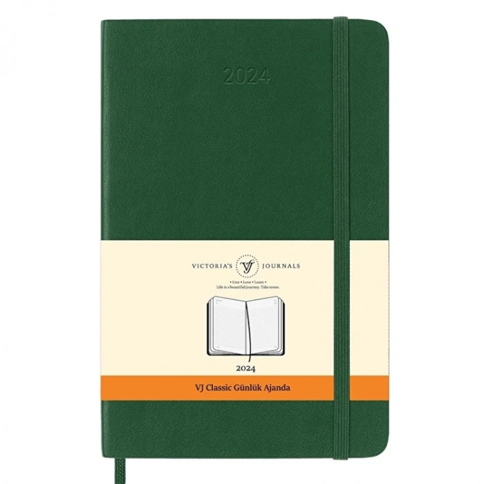 VICTORIAS JOURNALS 9172 13x21cm SERT KAPAK LASTİKLİ CEPLİ CLASSIC GÜNLÜK AJANDA - YEŞİL