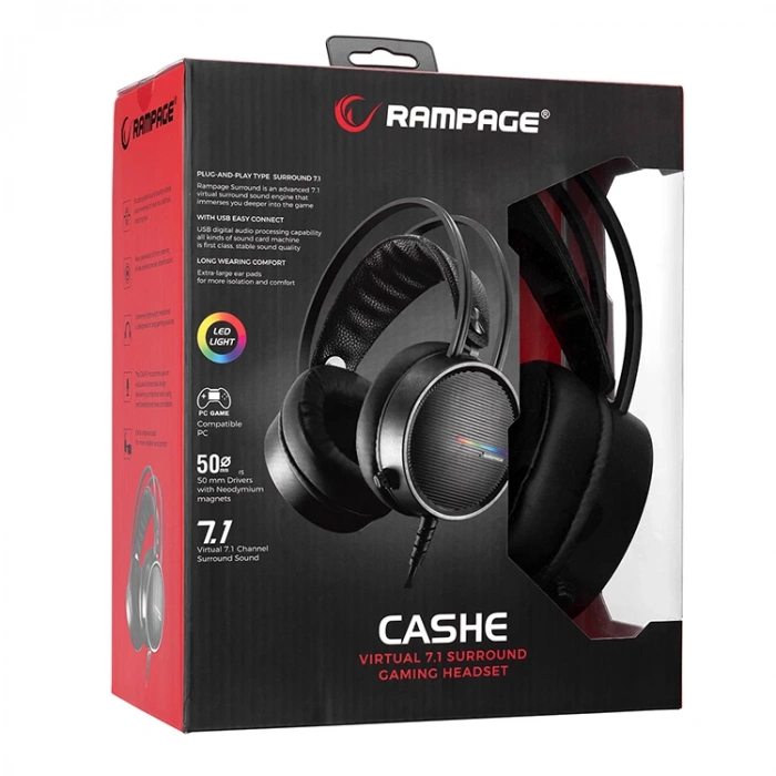 RAMPAGE RM-K3 CASHE PLUS USB 7.1 RAINBOW LEDLİ MİKROFONLU OYUNCU KULAKLIĞI