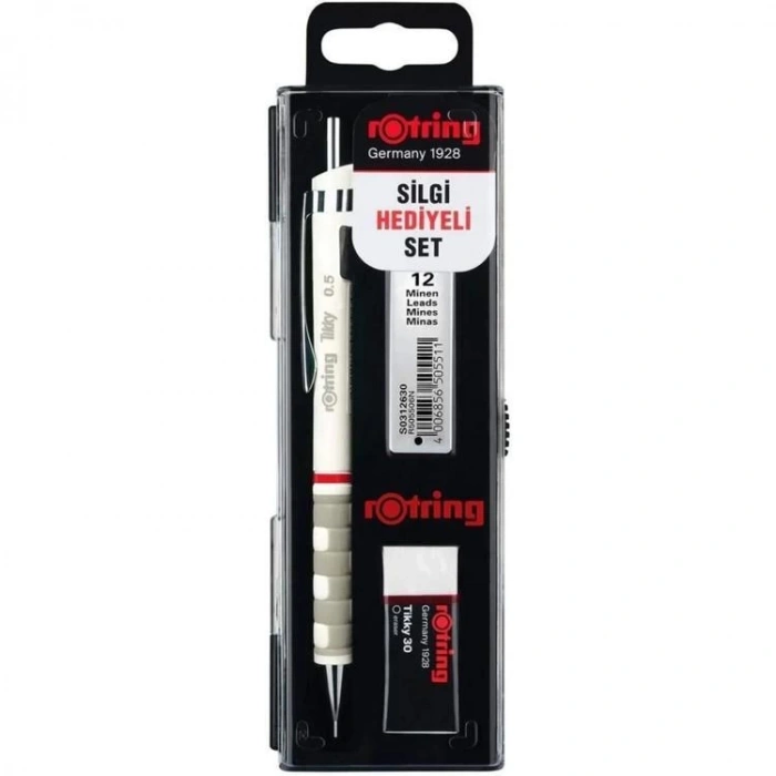 ROTRING TIKKY VERSATİL + MİN + SİLGİ 3LÜ OKUL SETİ - 0.5 mm  BEYAZ