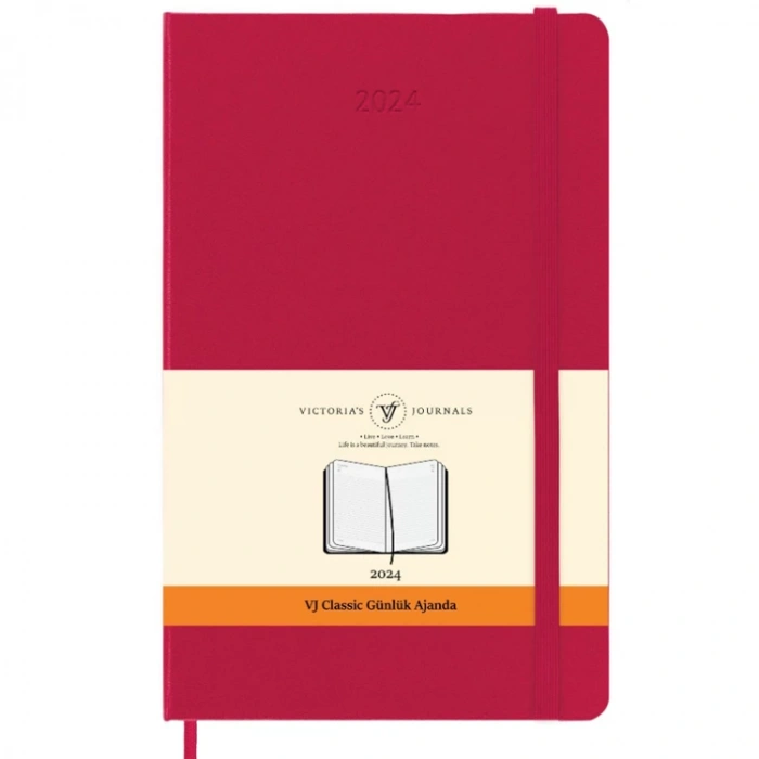 VICTORIAS JOURNALS 9192 9x14cm SERT KAPAK LASTİKLİ CEPLİ CLASSIC GÜNLÜK AJANDA - FUŞYA