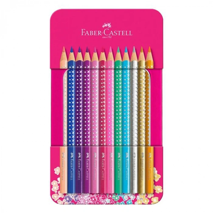 FABER CASTELL SPARKLE PARLAK RENKLER KURU BOYA KALEMİ METAL KUTU 12Lİ - 5171201737