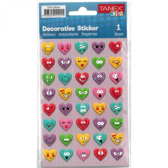 TANEX KIDS TNX-25034 DEKORATİF ETİKETLER - GÜLEN KALP SERİSİ STICKER