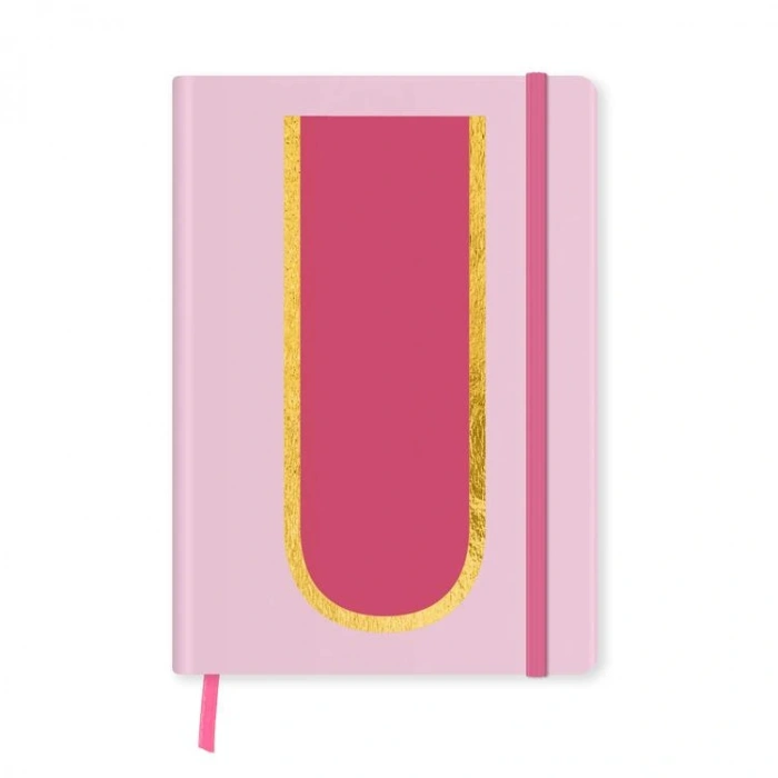 DEFFTER FABOOKS MONOGRAM HARF BASKILI LASTİKLİ SERT KAPAK ÇİZGİLİ DEFTER 168 SYF - Ü