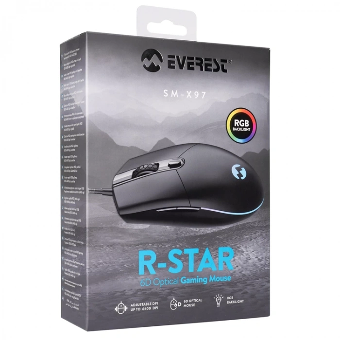 EVEREST SM-X97 R-STAR USB 5 TUŞLU RGB IŞIKLI 6400DPİ GAMİNG OYUNCU MOUSE