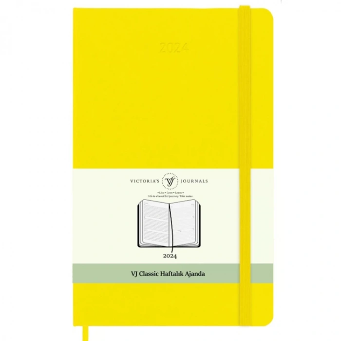 VICTORIAS JOURNALS 9159 13x21cm ESNEK KAPAK LASTİKLİ CEPLİ CLASSIC  HAFTALIK AJANDA - SARI