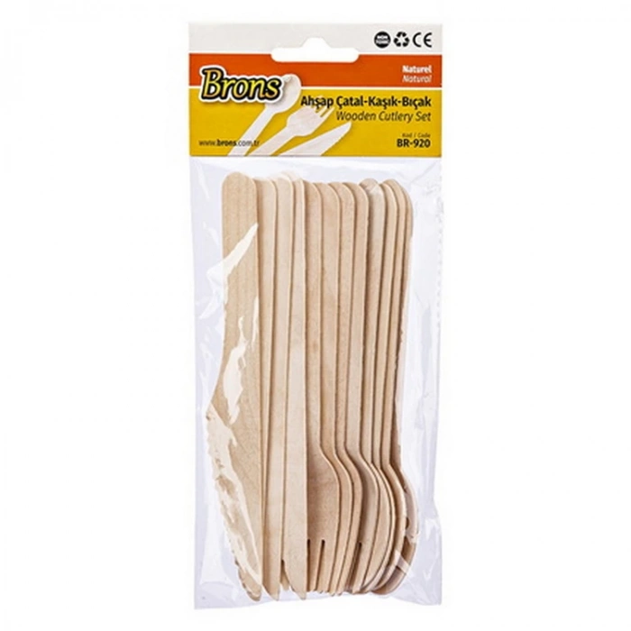 BRONS  BR-920  AHŞAP ÇATAL-KAŞIK-BIÇAK SETİ NATUREL POŞETLİ