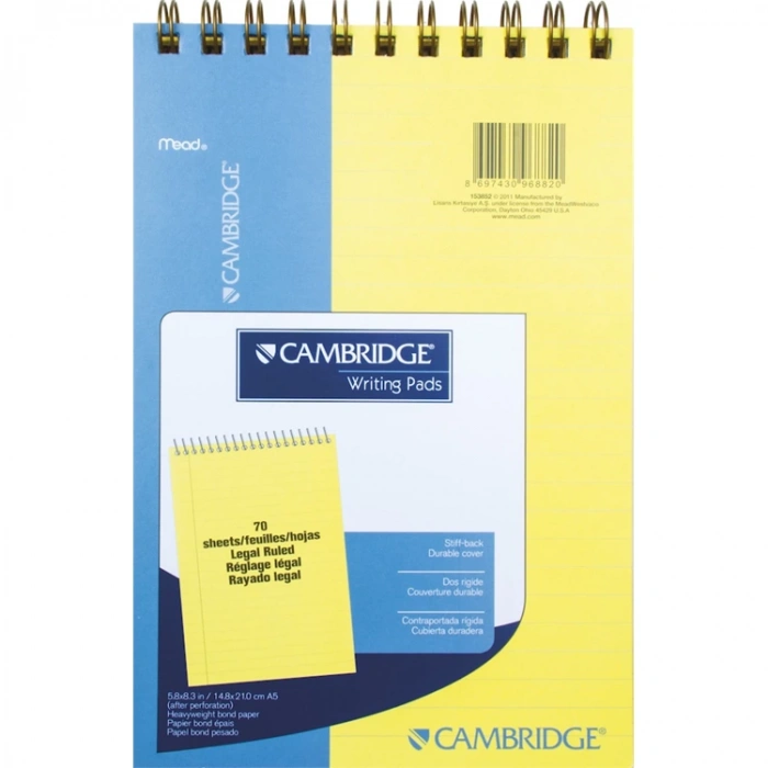 MEAD A5 70yp ÇİZGİLİ CAMBRIDGE SPİRALLİ DEFTER SARI  M153852