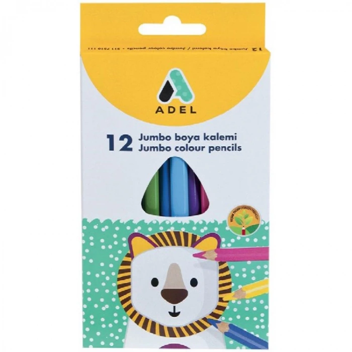 ADEL 9510 JUMBO HEXA KURU BOYA KALEMİ TAM BOY KARTON KUTU 12 RENK
