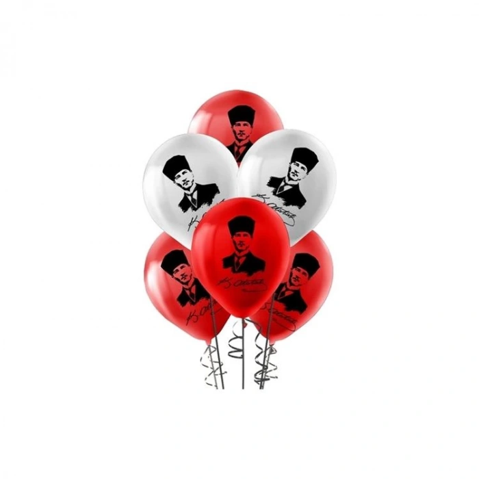 RASYONEL ST0024 PASTEL BALON 100LÜ - KIRMIZI/BEYAZ ATATÜRK BASKILI