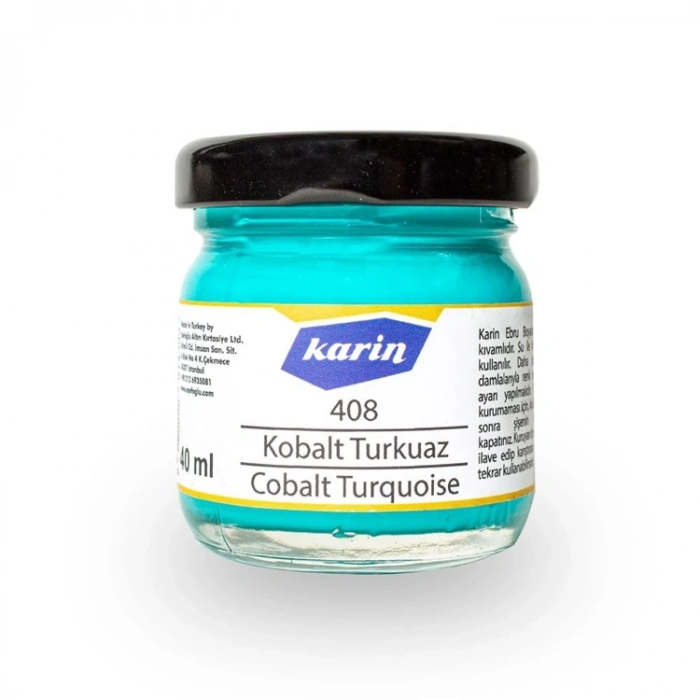 KARİN EBRU BOYASI KOBALT TURKUAZ 408 40ml. CAM ŞİŞE