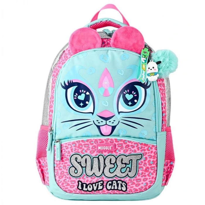 MUGGLE MU-5818 LEOPAR SU YEŞİLİ - PEMBE 3 BÖLMELİ SIRT ÇANTASI