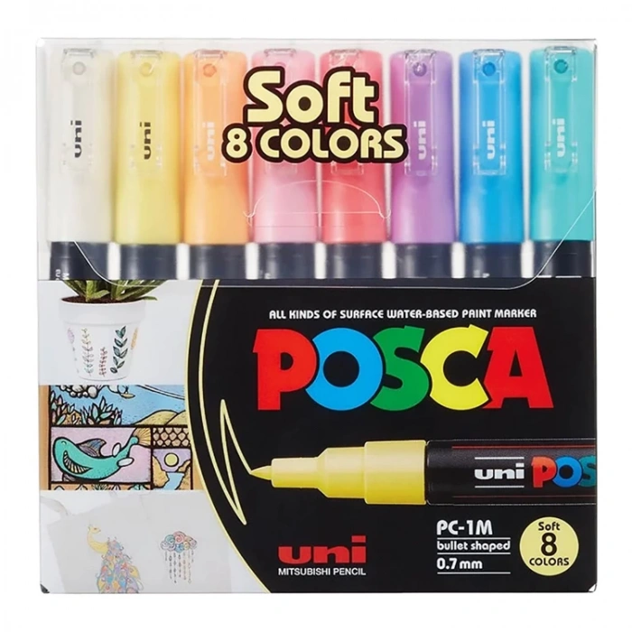 UNİ POSCA SU BAZLI MARKER SOFT RENKLER PC-1M/8C SC 0.7mm 8Lİ SET