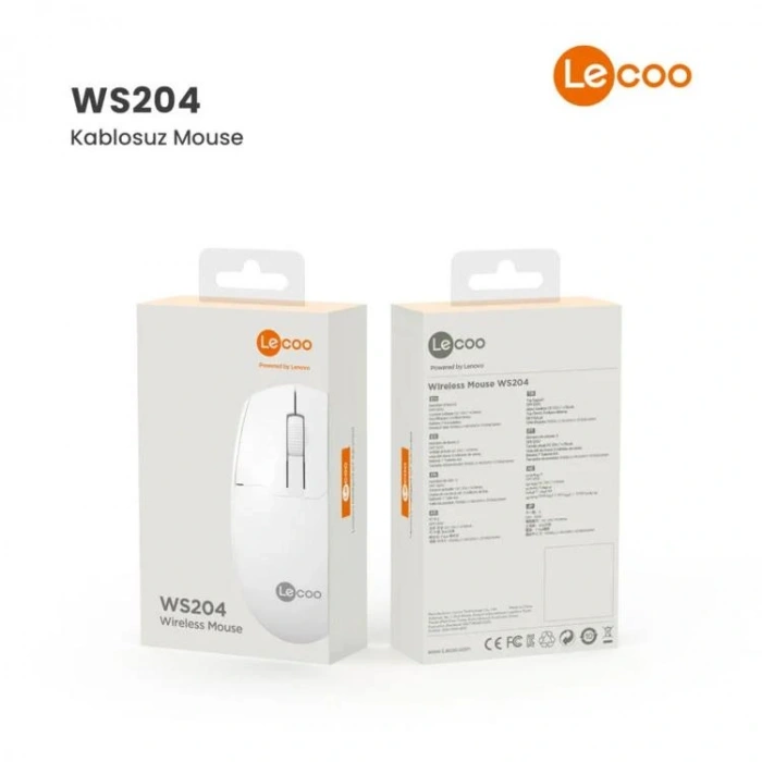 LENOVO LECOO WS204 1200 DPI 3 TUŞLU KABLOSUZ BEYAZ MOUSE