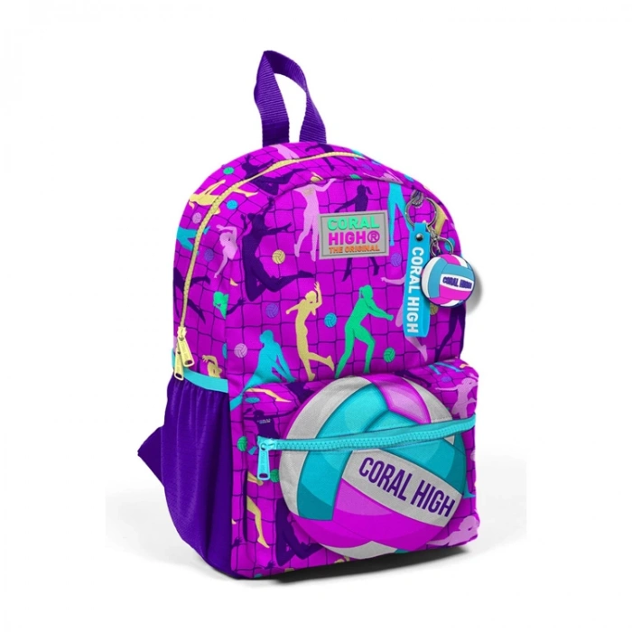 CORAL HIGH 23561 KIDS PEMBE MOR VOLEYBOL DESENLİ İKİ BÖLMELİ MİNİK YUVA SIRT ÇANTASI