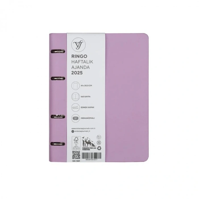 VICTORIAS JOURNALS 124-1441 14X20,5 RINGO MEKANİZMALI İÇİ DEĞİŞTİRİLEBİLİR HAFTALIK AJANDA - LİLA