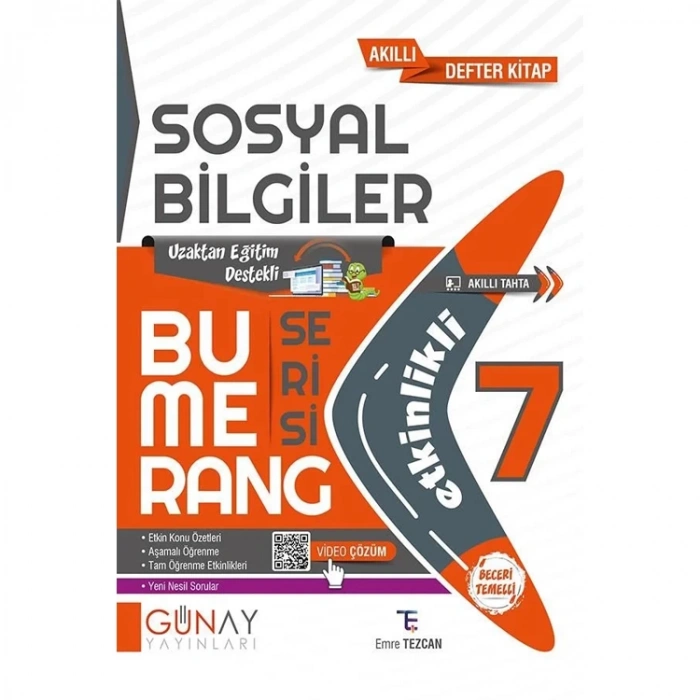 GÜNAY 7. SINIF BUMERANG ETKİNLİKLİ SOSYAL BİLGİLER AKILLI DEFTER KİTAP SORU BANKASI