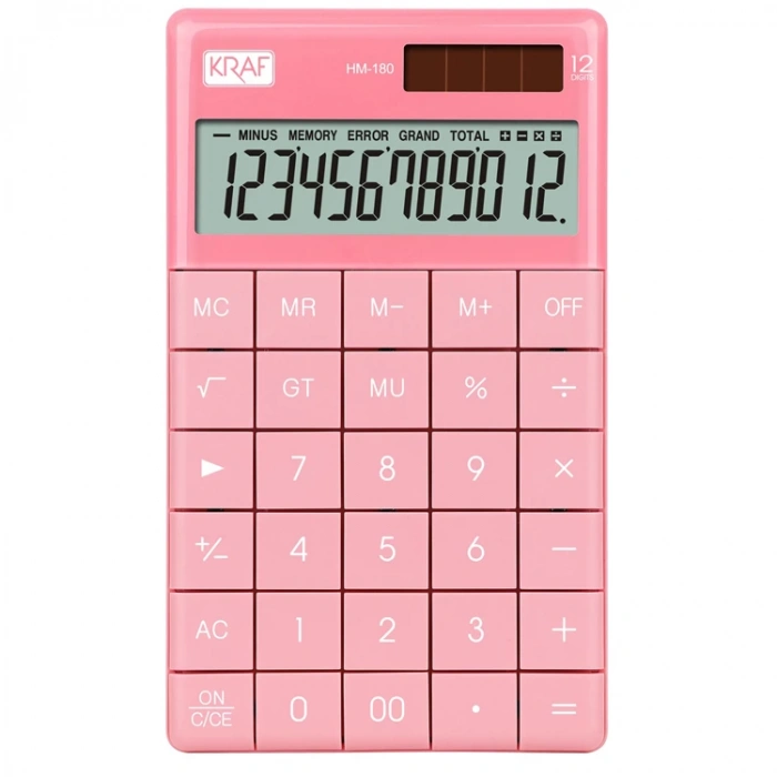 KRAF 12 HANE MASAÜSTÜ HESAP MAKİNESİ HM-180 PK PEMBE