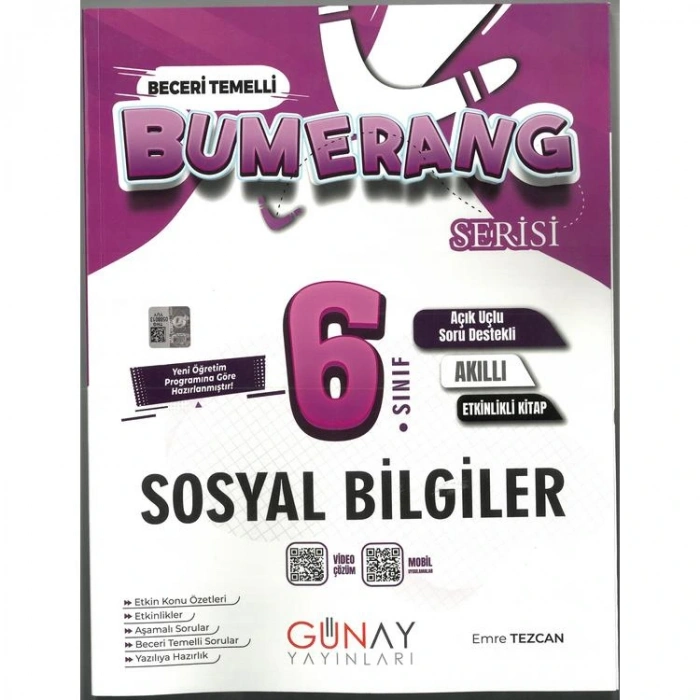 GÜNAY 6. SINIF SOSYAL BİLGİLER BUMERANG BECERİ TEMELLİ AKILLI ETKİNLİKLİ KİTAP SORU BANKASI