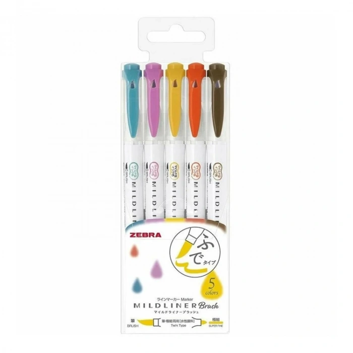 ZEBRA MILDLINER BRUSHPEN ÇİFT TARAFLI FIRÇA UÇLU KALEM SETİ 5Lİ  WFT8-5C-RC