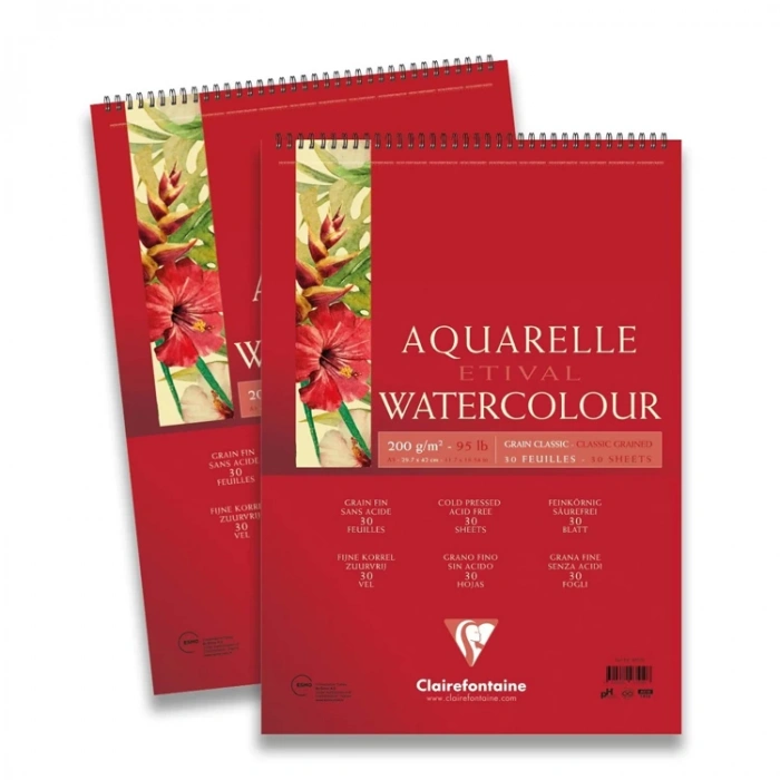 CLAİREFONTAİNE A3 AQUARELLE ESKİZ BLOK ÇİZİM DEF.ÜSTTEN SPİRALLİ 300 gr.50yp.