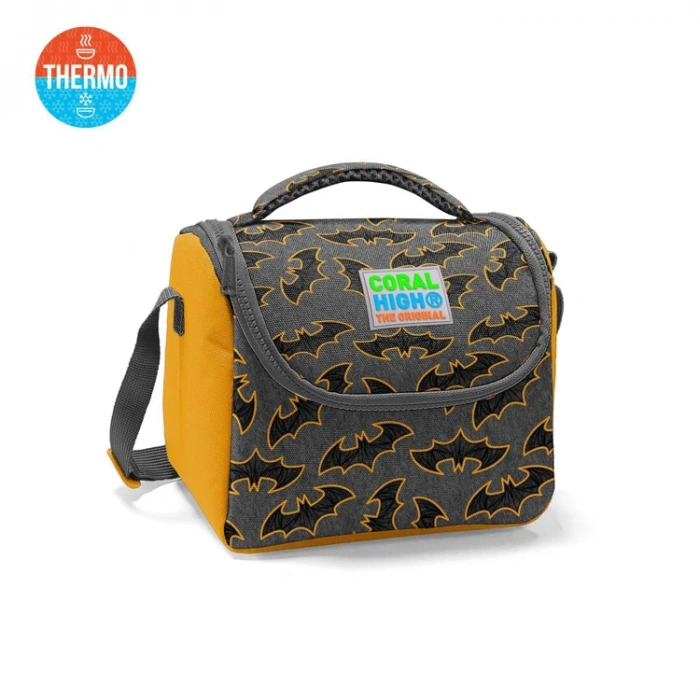 CORAL HIGH 11721 KIDS KOYU GRİ HARDAL YARASA DESENLİ THERMO BESLENME ÇANTASI