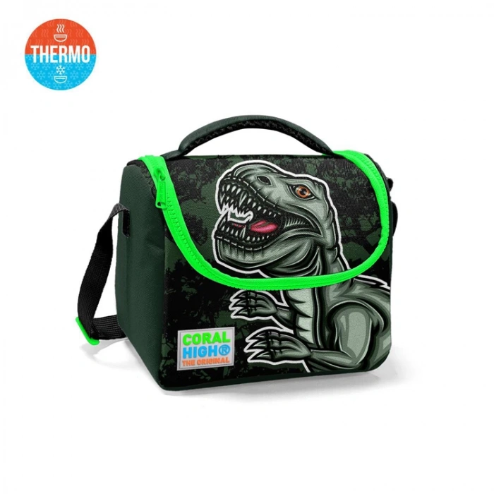 CORAL HIGH 11725 KOYU YEŞİL SİYAH DİNAZOR DESENLİ THERMO BESLENME ÇANTASI