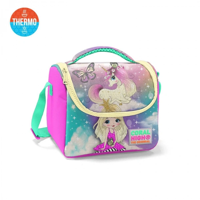 CORAL HIGH 11733 SU YEŞİLİ PEMBE UNICORN DESENLİ THERMO BESLENME ÇANTASI