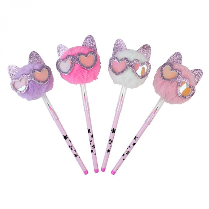 DOLPHIN PONPONLU KEDİ BAŞLIKLI GEÇMELİ KURŞUN KALEM POP-9996