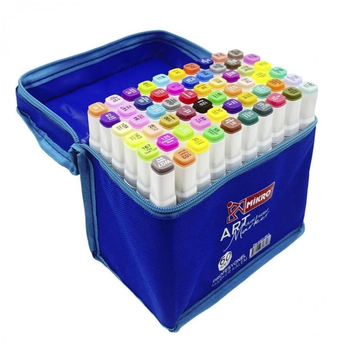 MİKRO ZW-8001-60S  ART DUAL ÇİFT TARAFLI MARKER BEZ ÇANTALI KALEM SETİ 60LI