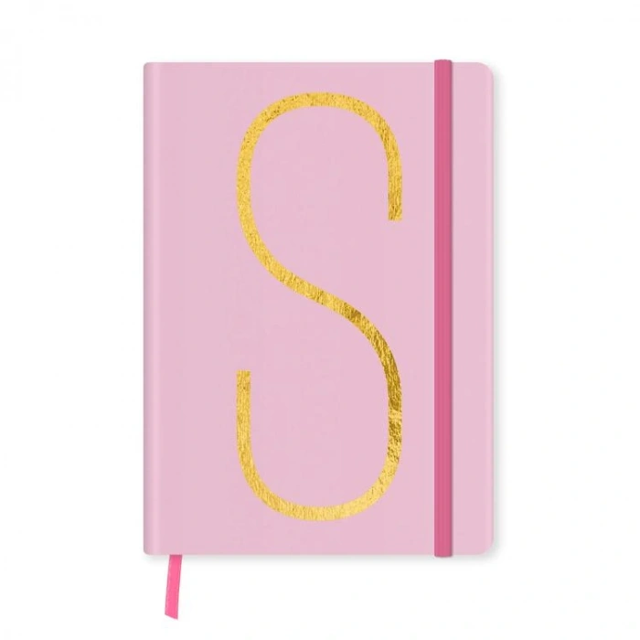 DEFFTER FABOOKS MONOGRAM HARF BASKILI LASTİKLİ SERT KAPAK ÇİZGİLİ DEFTER 168 SYF - S