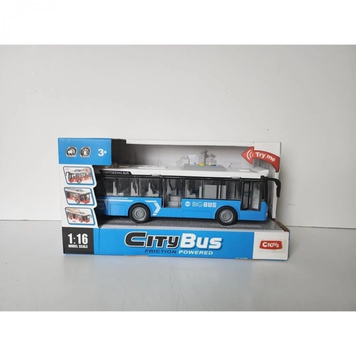 CTOY-A1119-2 CITY BUS SESLİ IŞIKLI MAVİ OTOBÜS 1:16 3+