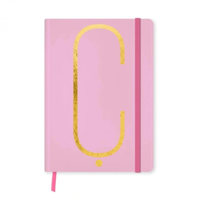 DEFFTER FABOOKS MONOGRAM HARF BASKILI LASTİKLİ SERT KAPAK ÇİZGİLİ DEFTER 168 SYF - Ç
