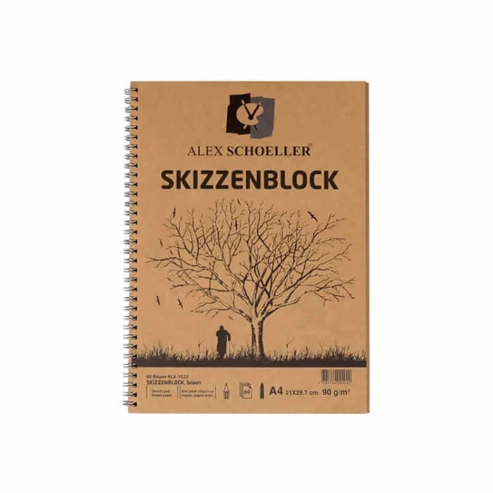ALEX A4 KRAFT ESKİZ BLOK DEFTER 90GR.60YP.YAN SPİRALLİ SKIZZENBLOCK