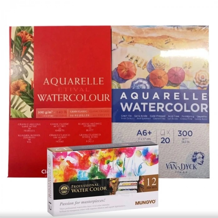 ESMO MWPH-12PRO MUNGYO SULU BOYA 12Lİ SET + 2 ADET A6  SULUBOYA DEFTERİ 300gr.