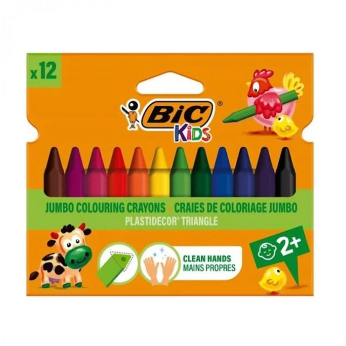 BİC PLASTIDECOR ÜÇGEN (JUMBO) MUM PASTEL BOYA 12Lİ