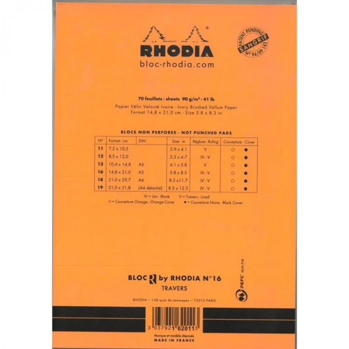RHODIA BSC RS162011 A5 KARTON KAPAK ÇİZGİLİ BLOKNOT DEFTER TURUNCU KAPAK 70 YP.