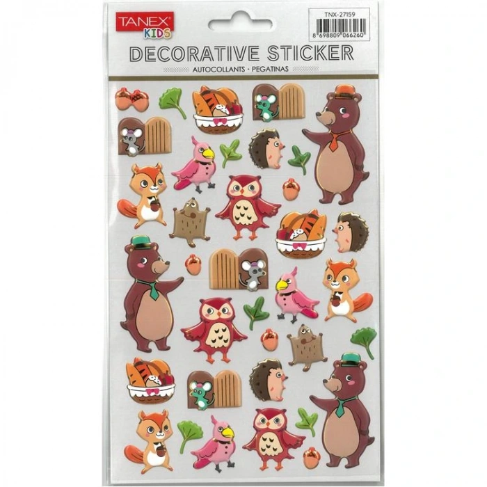 TANEX KIDS TNX-27159 DEKORATİF ETİKETLER - PUFFY MUTLU ORMAN HAYVANLARI SERİSİ STICKER - TEKLİ