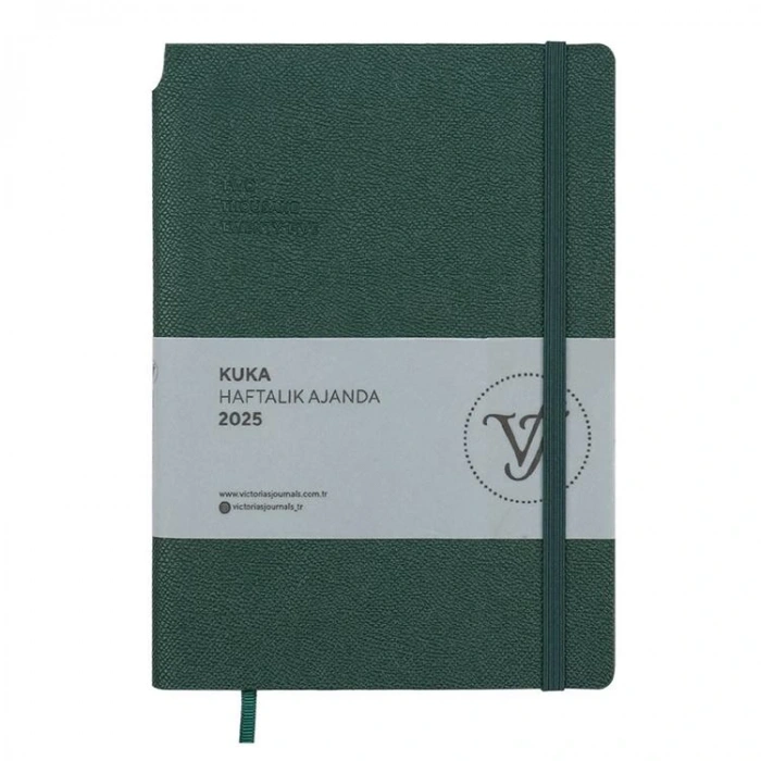 VICTORIAS JOURNALS 124-1436 14X20,5 KUKA HAFTALIK AJANDA A5 - KOYU YEŞİL