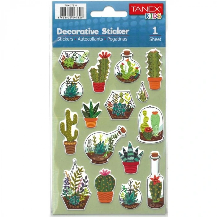 TANEX KIDS TNX-27216 DEKORATİF ETİKETLER - KAKTÜS SERİSİ STICKER - TEKLİ