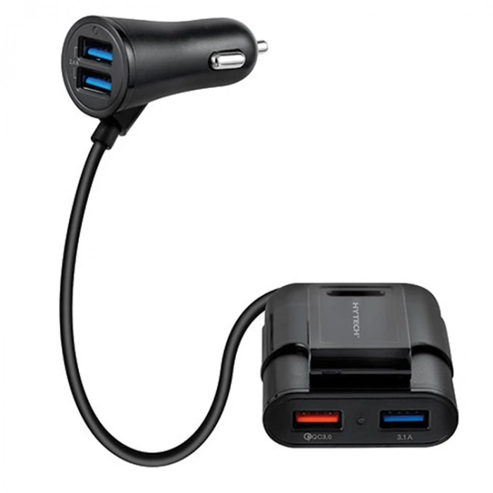 HYTECH HY-XQ70 7A HIZLI ŞARJ ARKA KOLTUĞA UZATILABİLEN 2 USB + 2 USB SİYAH ARAÇ ŞARJ CİHAZI