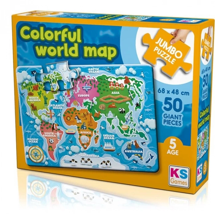 KS GAMES JP31015 COLORFUL WORLD MAP 68x48cm JUMBO YAPBOZ/PUZZLE 50 PARÇA  5YAŞ