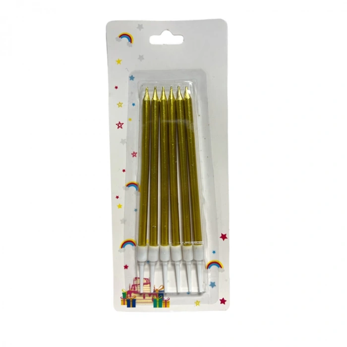 PARTY MARTY NEDİ-LW-03 İNCE UZUN PASTA MUMUM 11cm 6LI - ALTIN