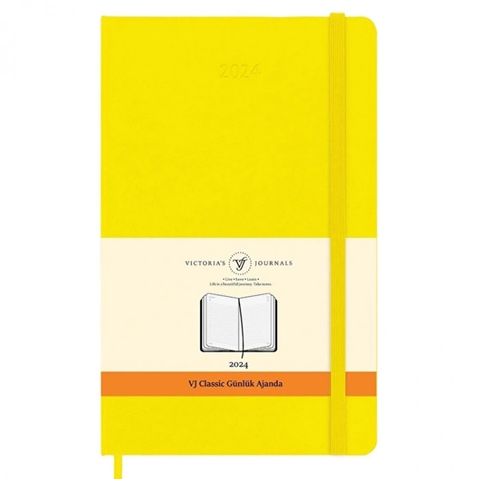 VICTORIAS JOURNALS 9175 13x21cm SERT KAPAK LASTİKLİ CEPLİ CLASSIC GÜNLÜK AJANDA - SARI