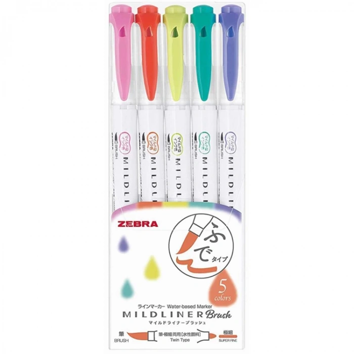 ZEBRA MILDLINER BRUSHPEN ÇİFT TARAFLI FIRÇA UÇLU KALEM SETİ 5Lİ  WFT8-5C-HC