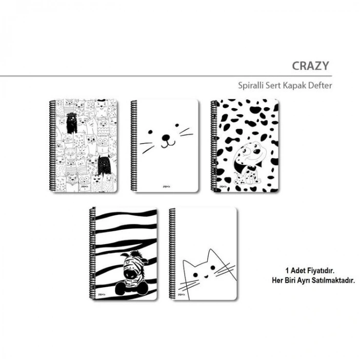 PAPİRÜS CRAZY SERT KAPAK SPİRALLİ 16X23 120YP. KARELİ DEFTER
