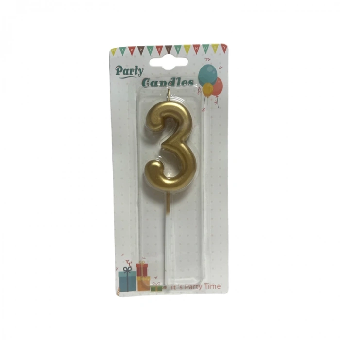 PARTY MARTY NEDİ-M155G-3  PASTA-DOĞUM GÜNÜ MUMU ÇUBUKLU RAKAM 3 - ALTIN SERİ