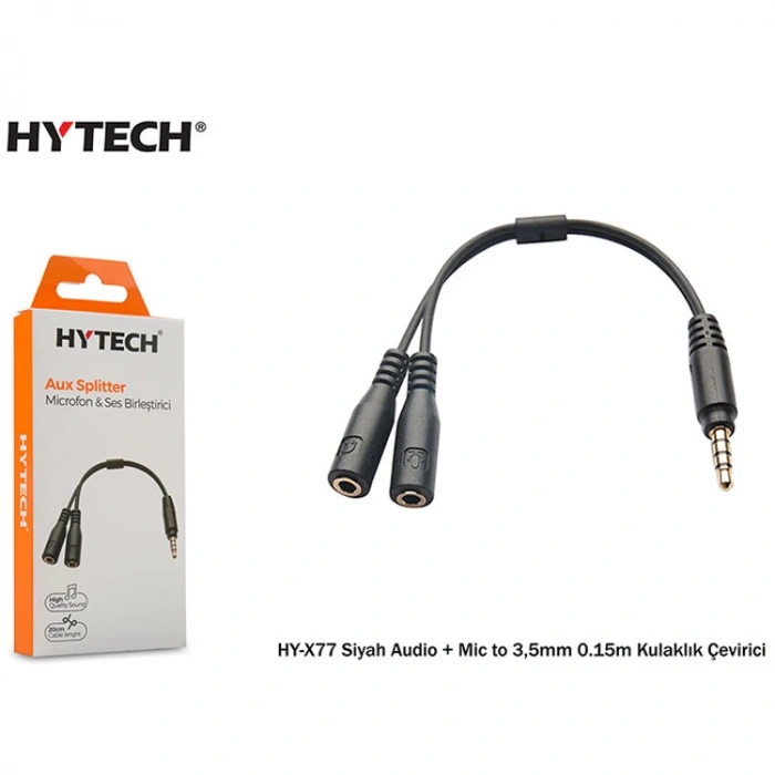 HYTECH HY-X77 SİYAH AUDIO + MIC TO 3,5mm 0.15m KULAKLIK ÇEVİRİCİ