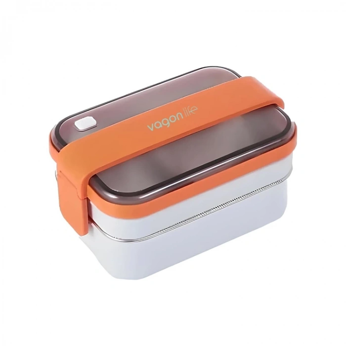 VAGONLİFE PASLANMAZ ÇELİK İKİ KATLI BÖLMELİ YEMEK KABI - LUNCH BOX  BL20183 1200 ML TURUNCU