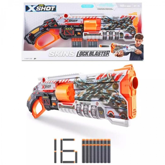 SUNMAN ZURU 36606 X-SHOT SKINS LOCK BLASTER SÜNGER ATAN SİLAH 16 MERMİ 8+